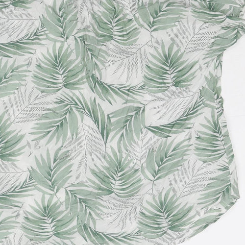 Fat Face Womens Green Geometric Viscose Basic Button-Up Size 8 Round Neck - Leaf Print
