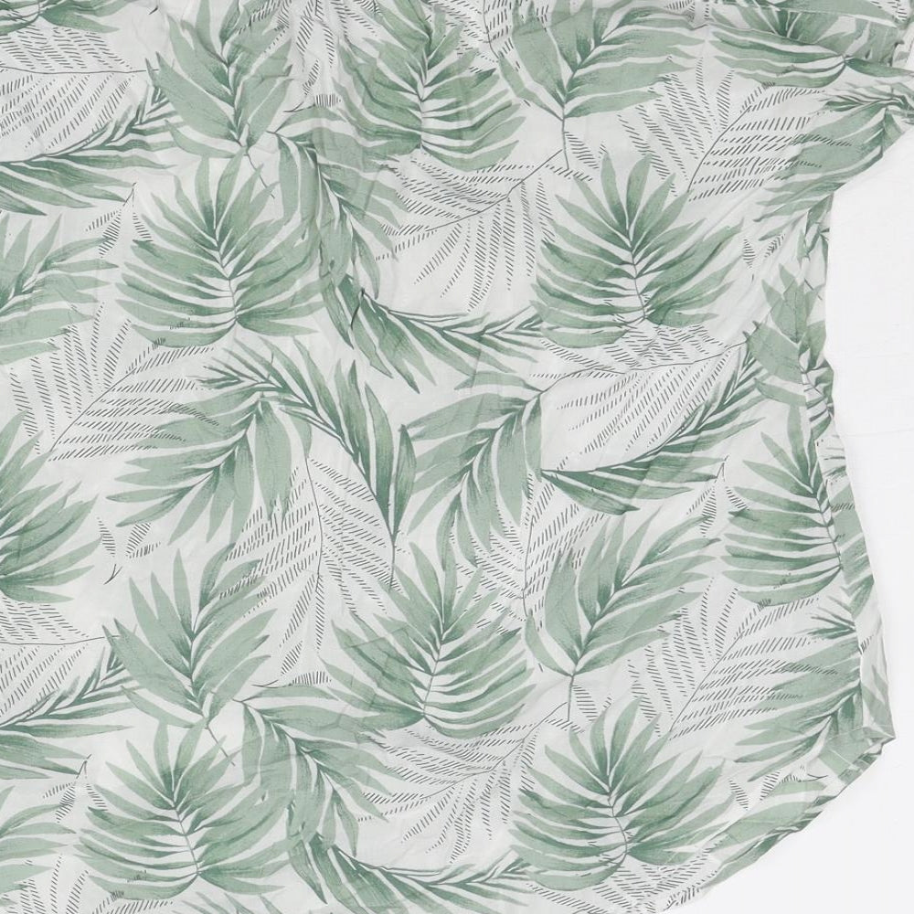 Fat Face Womens Green Geometric Viscose Basic Button-Up Size 8 Round Neck - Leaf Print