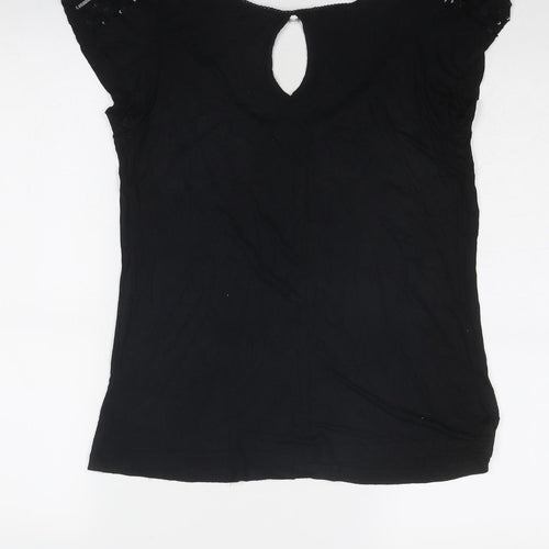 Fenchurch Womens Black Viscose Basic T-Shirt Size S Scoop Neck