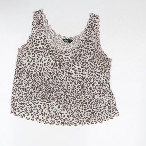 Internacionale Womens Grey Animal Print Polyester Basic Tank Size 10 Round Neck - Leopard Pattern