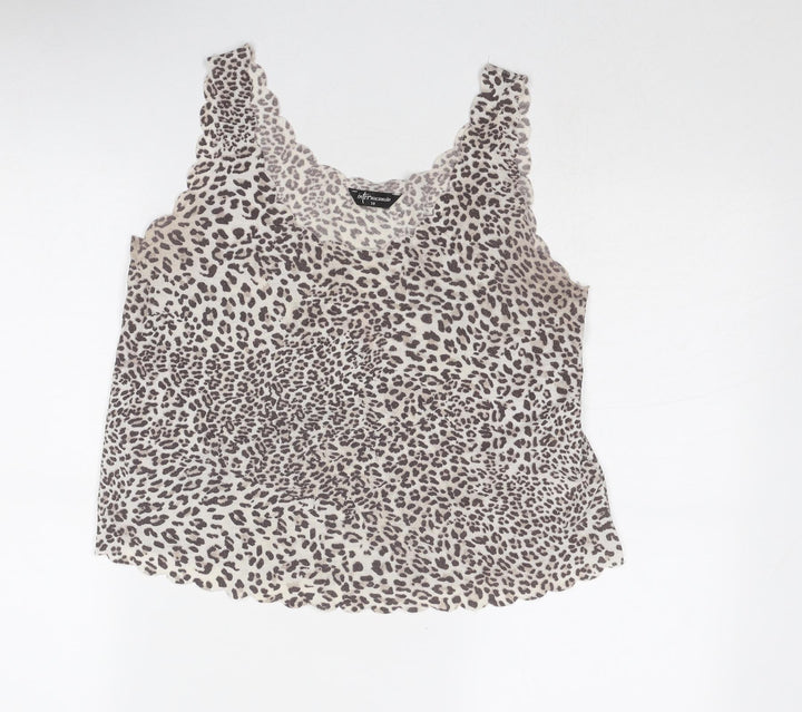 Internacionale Womens Grey Animal Print Polyester Basic Tank Size 10 Round Neck - Leopard Pattern