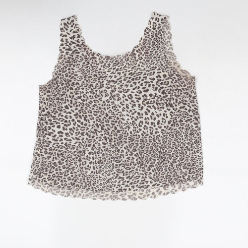 Internacionale Womens Grey Animal Print Polyester Basic Tank Size 10 Round Neck - Leopard Pattern