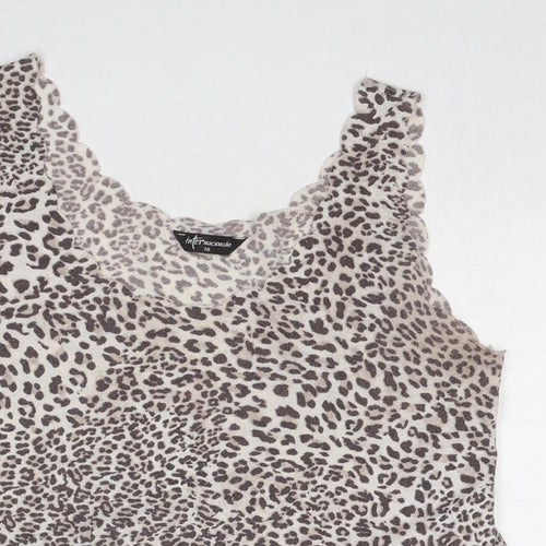 Internacionale Womens Grey Animal Print Polyester Basic Tank Size 10 Round Neck - Leopard Pattern
