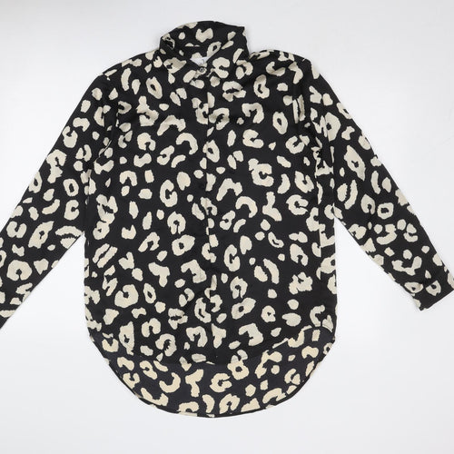 JS Millennium Womens Black Animal Print Polyester Basic Button-Up Size S Collared - Leopard Pattern