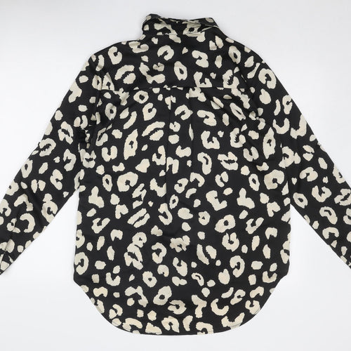 JS Millennium Womens Black Animal Print Polyester Basic Button-Up Size S Collared - Leopard Pattern
