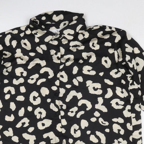 JS Millennium Womens Black Animal Print Polyester Basic Button-Up Size S Collared - Leopard Pattern