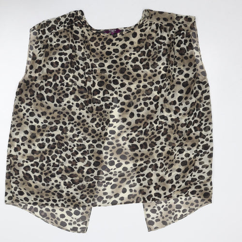 New Look Womens Brown Animal Print Polyester Basic Blouse Size 24 Round Neck - Leopard Pattern
