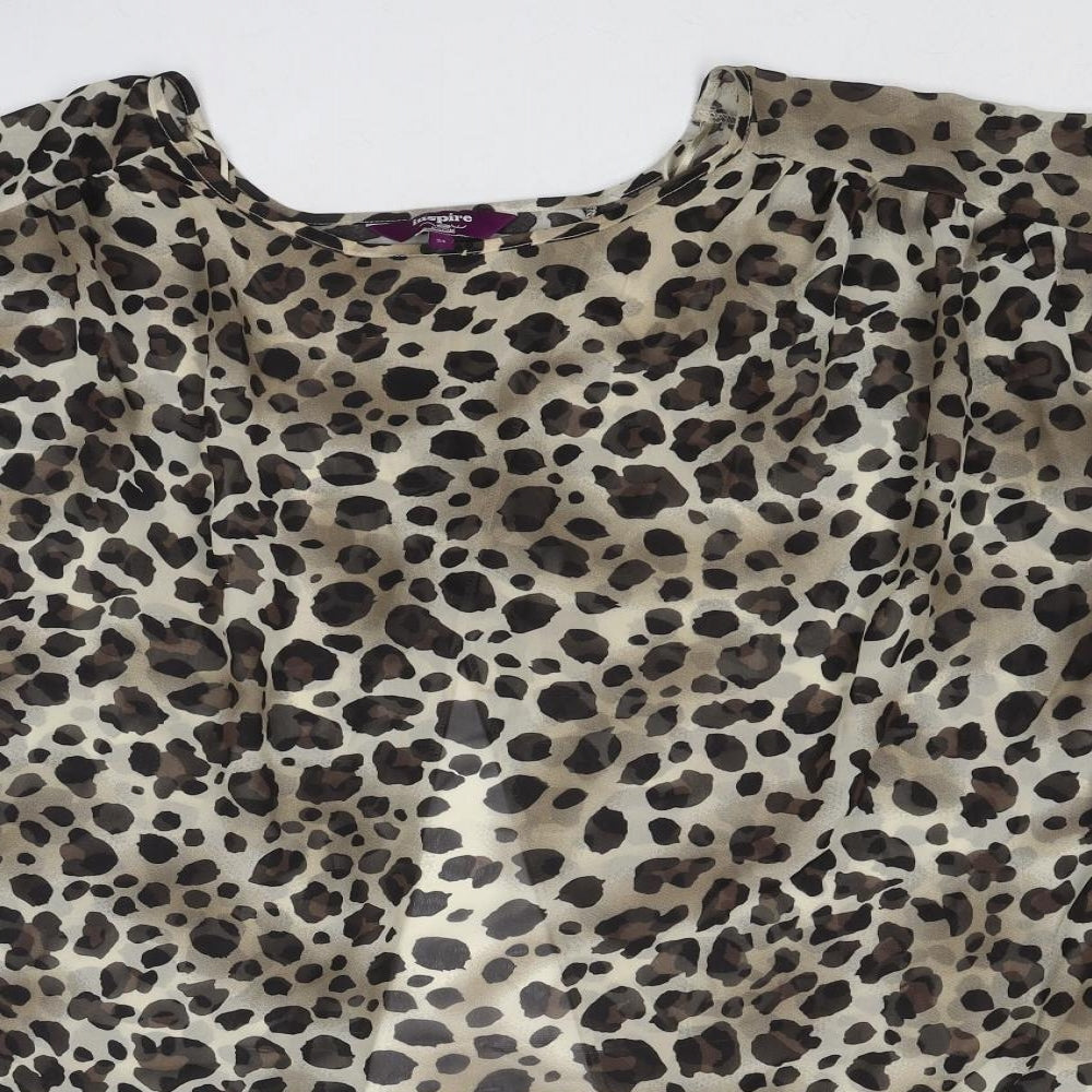 New Look Womens Brown Animal Print Polyester Basic Blouse Size 24 Round Neck - Leopard Pattern