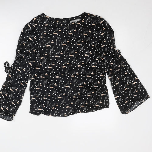 Oliver Bonas Womens Black Geometric Viscose Basic Blouse Size 8 Round Neck