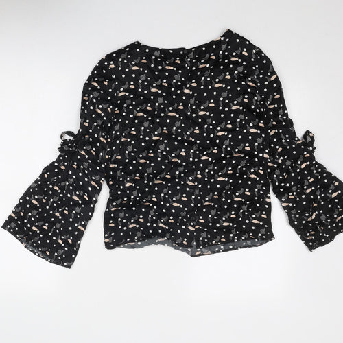 Oliver Bonas Womens Black Geometric Viscose Basic Blouse Size 8 Round Neck