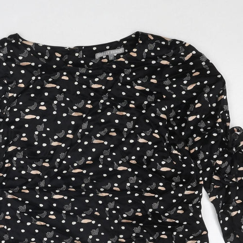 Oliver Bonas Womens Black Geometric Viscose Basic Blouse Size 8 Round Neck