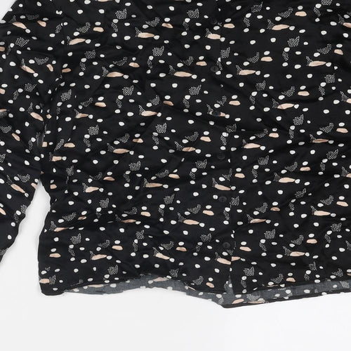 Oliver Bonas Womens Black Geometric Viscose Basic Blouse Size 8 Round Neck