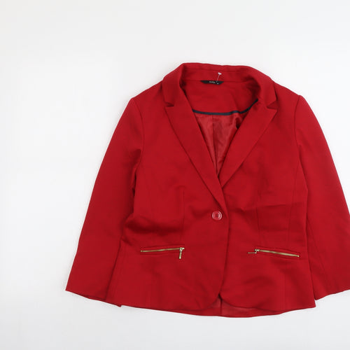 M&Co Womens Red Polyester Jacket Blazer Size 10