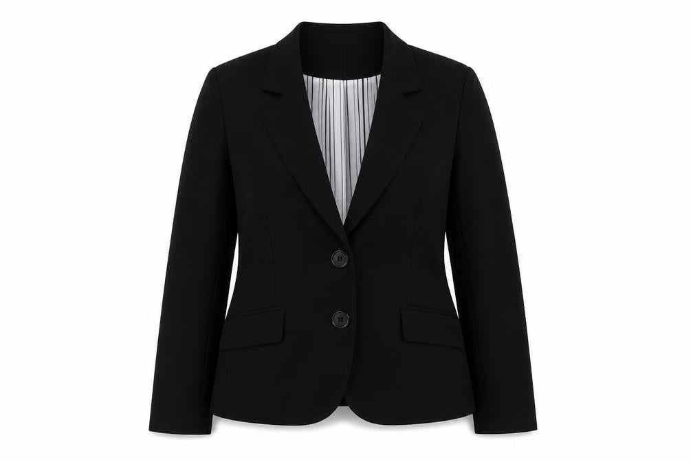 Front view of Etam women’s black polyester jacket blazer, size UK 12
