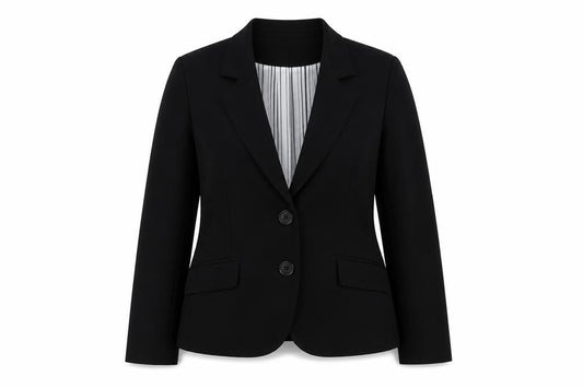 Front view of Etam women’s black polyester jacket blazer, size UK 12