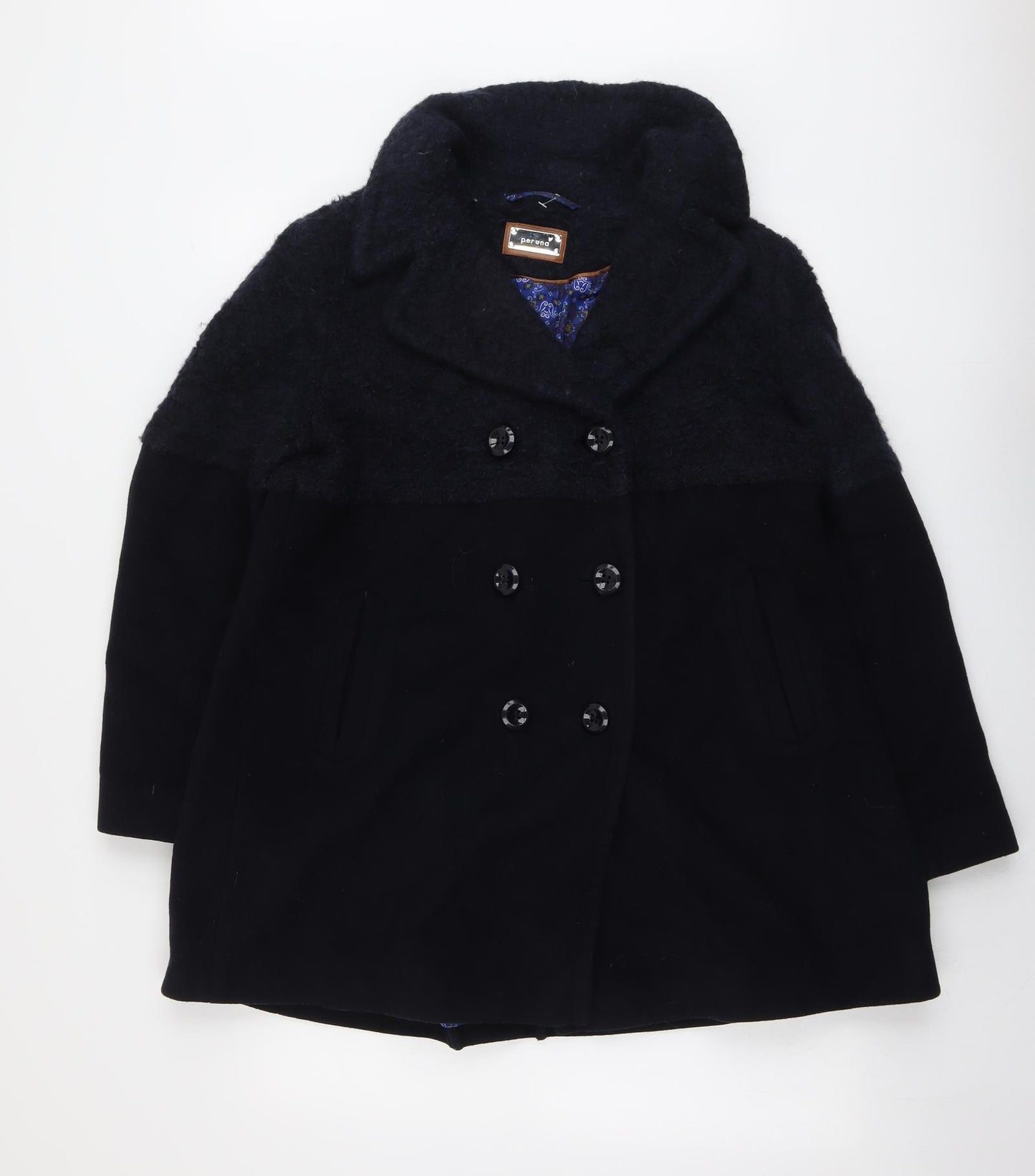 Per Una Womens Blue Pea Coat Coat Size 14 Button