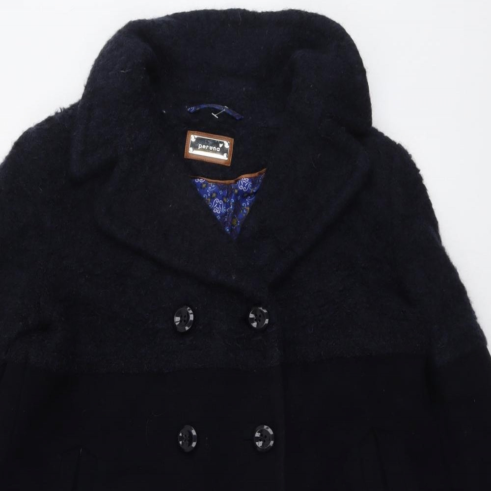 Per Una Womens Blue Pea Coat Coat Size 14 Button