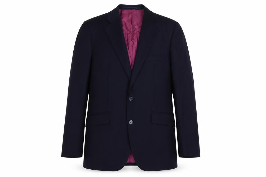 Front view of Mangas men’s blue polyester jacket suit jacket, size 40, regular