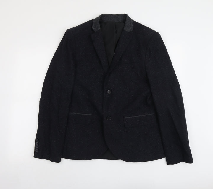 Topman Mens Blue Acrylic Jacket Suit Jacket Size 40 Regular