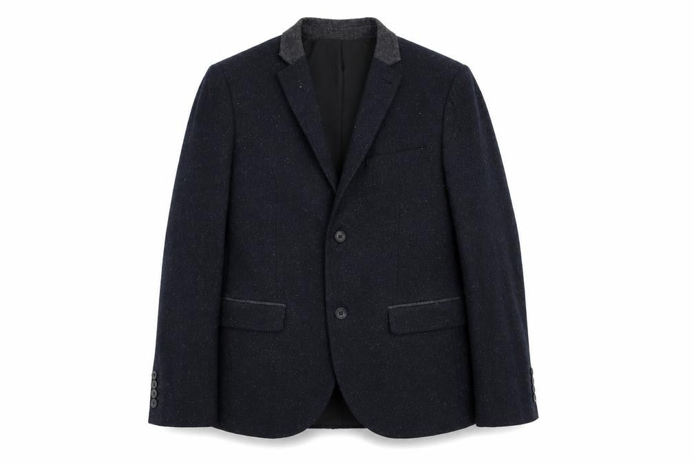 Front view of Topman men’s blue acrylic jacket suit jacket, size 40, regular