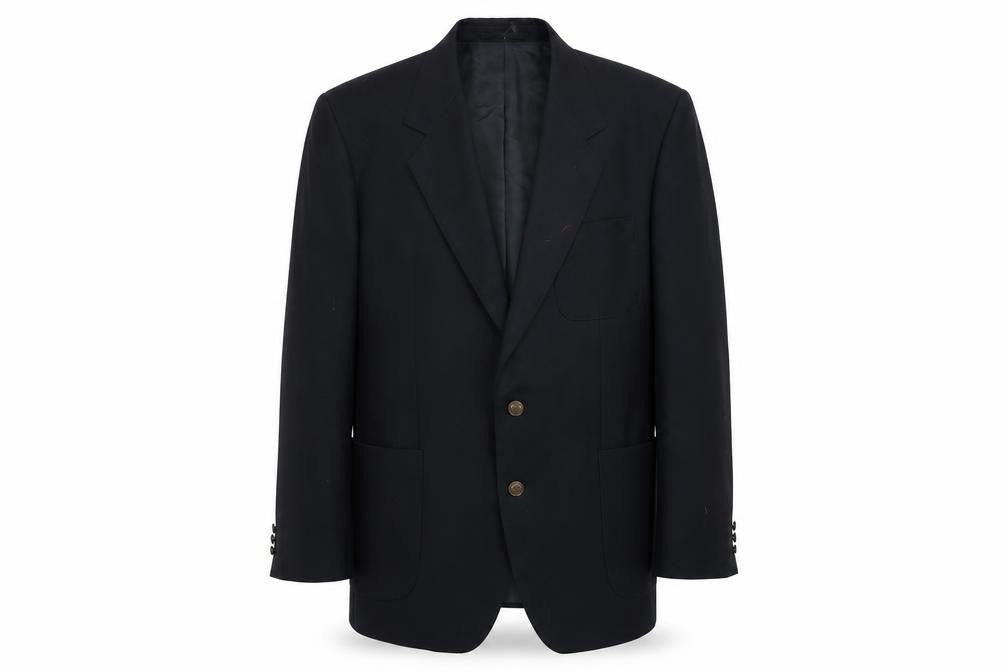 Front view of Varteks men’s blue polyester jacket suit jacket, size 44, regular