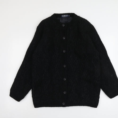 Emos Womens Black Geometric Jacket Coatigan Size 10 Button