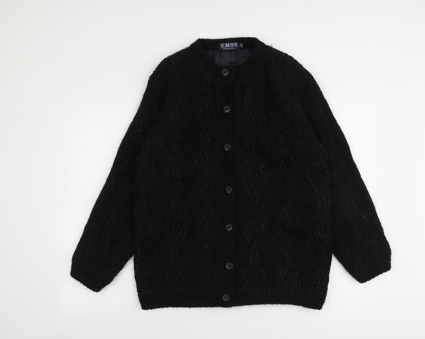 Emos Womens Black Geometric Jacket Coatigan Size 10 Button