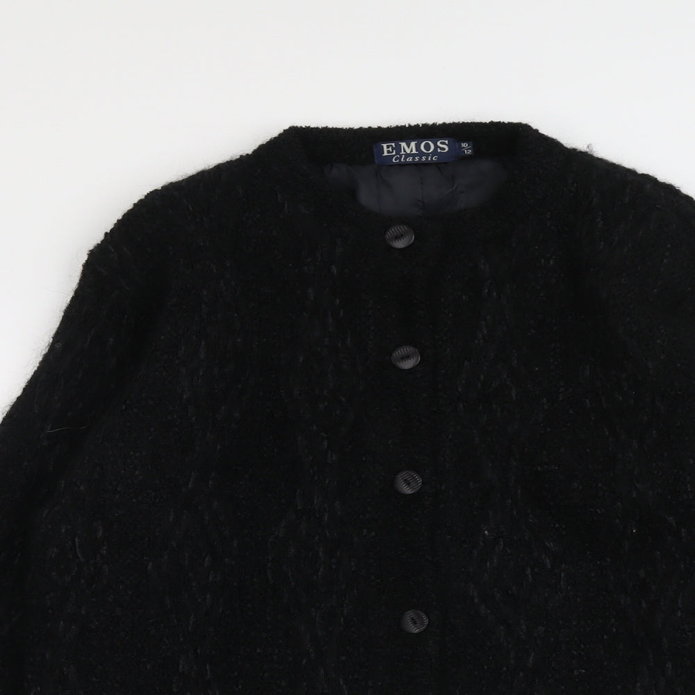 Emos Womens Black Geometric Jacket Coatigan Size 10 Button