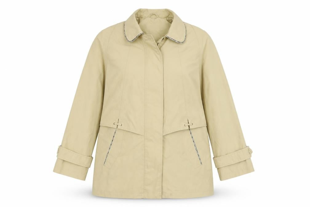 Front view of Compliments women’s beige jacket, size UK 16, zip