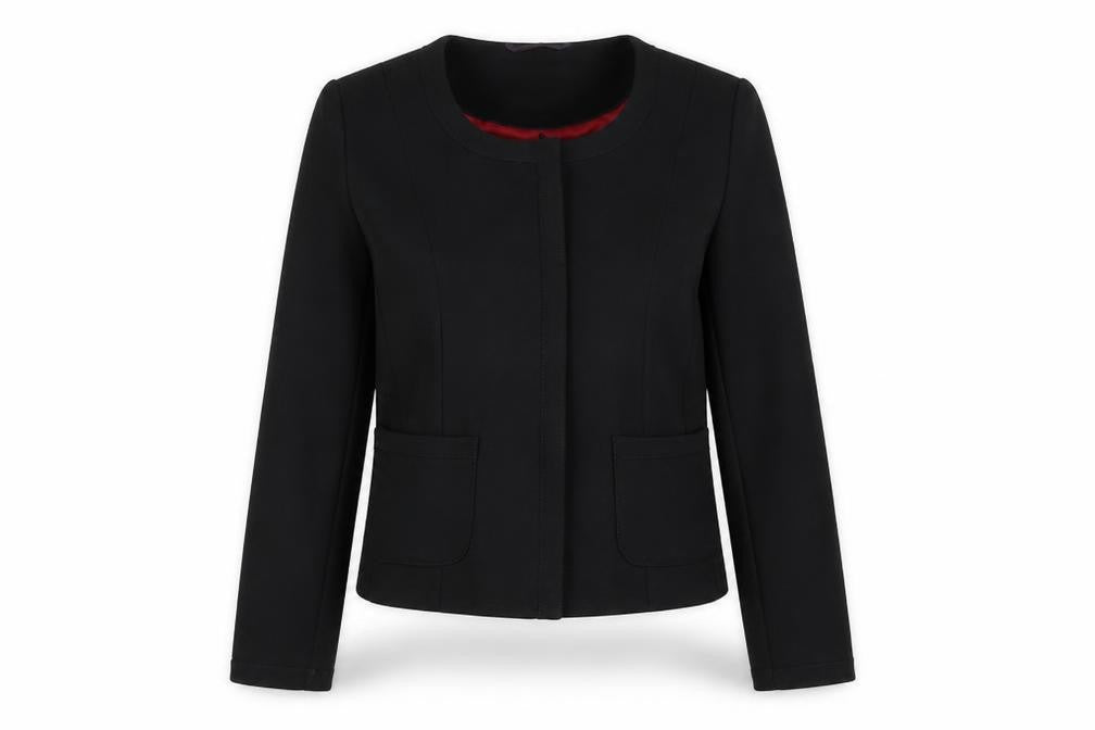 Front view of The Collection women’s black jacket, size UK 6, button