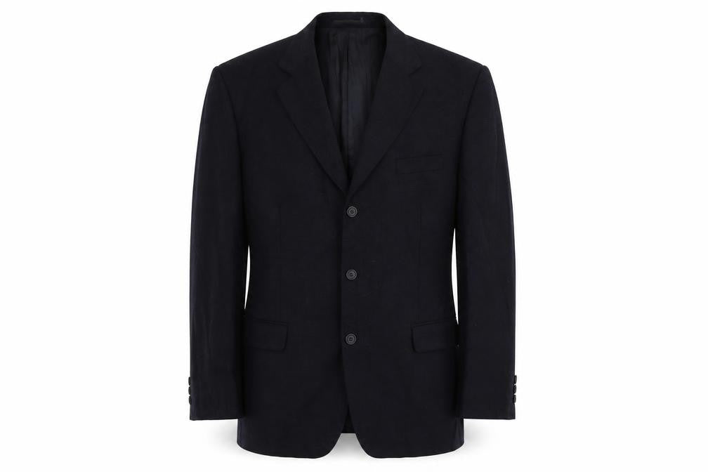Front view of Marks & Spencer men’s blue wool jacket suit jacket, size 44, regular
