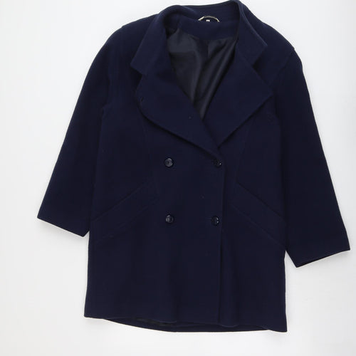 NuAge Womens Blue Pea Coat Coat Size 12 Button