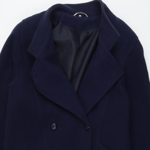 NuAge Womens Blue Pea Coat Coat Size 12 Button
