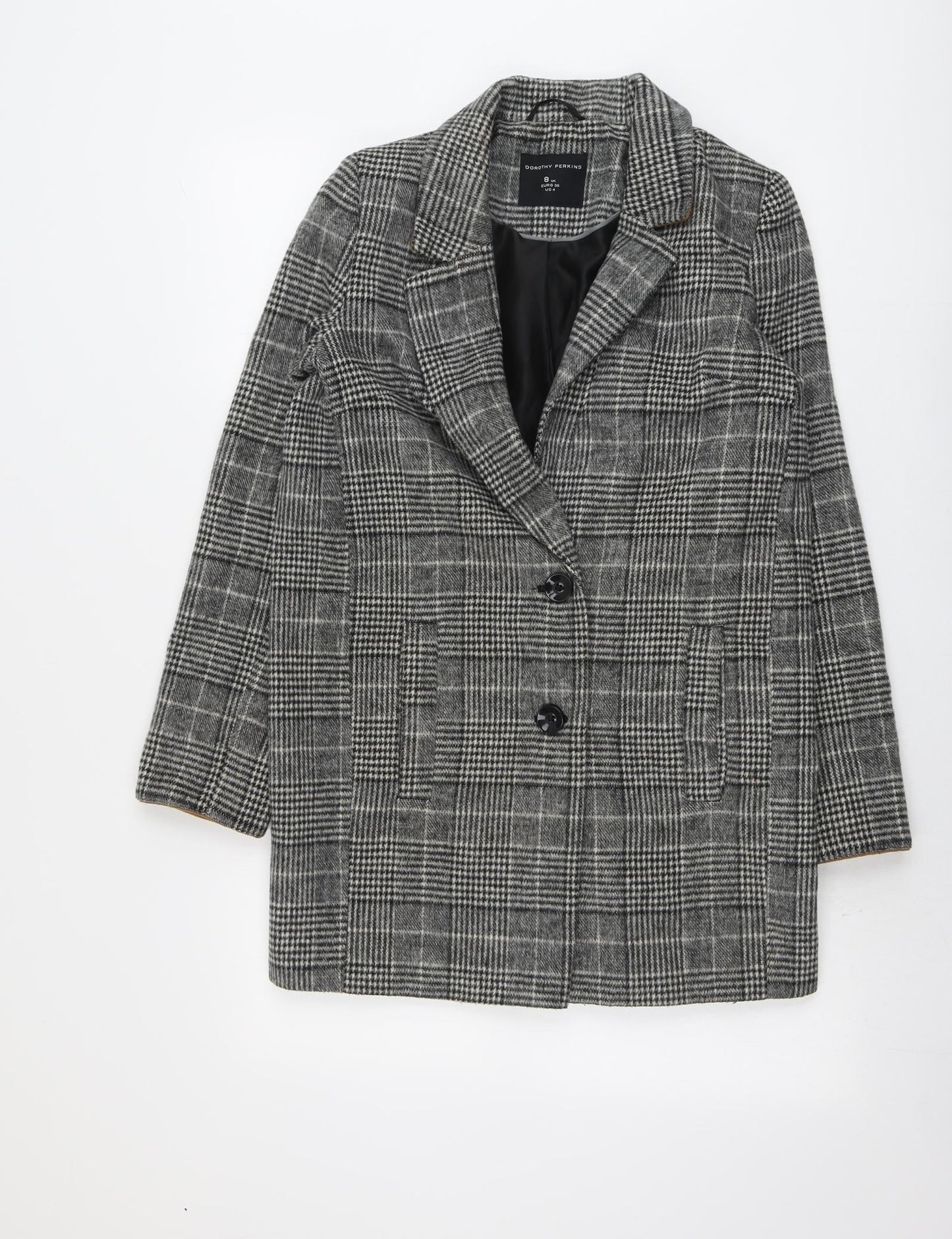Dorothy Perkins Womens Grey Plaid Jacket Blazer Size 8 Button