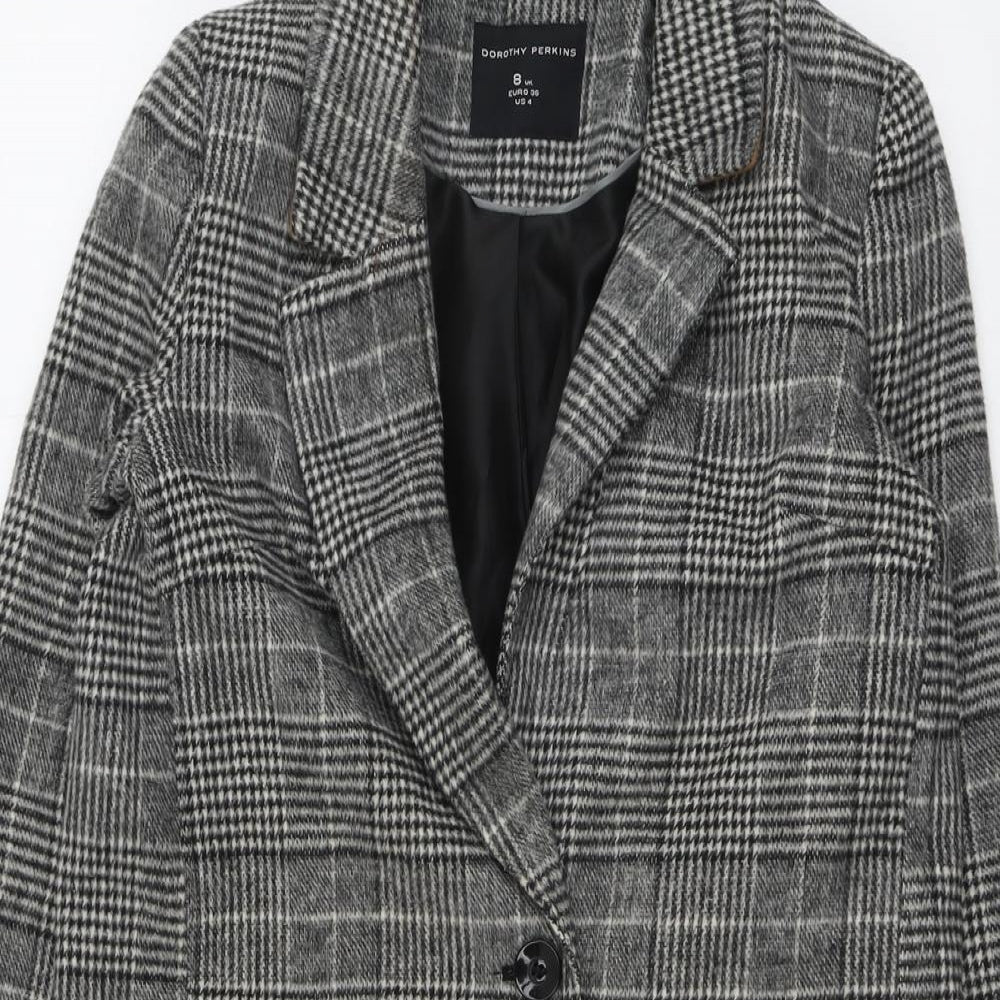 Dorothy Perkins Womens Grey Plaid Jacket Blazer Size 8 Button