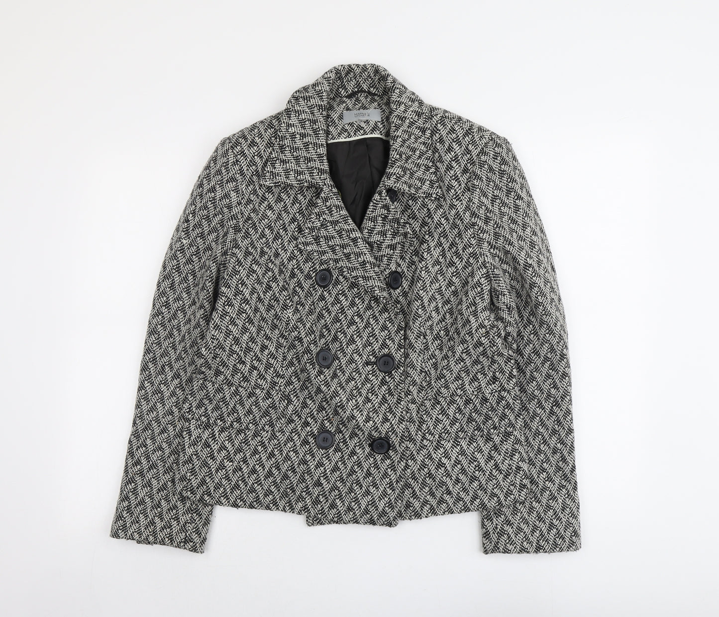 Marks and Spencer Womens Grey Geometric Jacket Blazer Size 16 Button