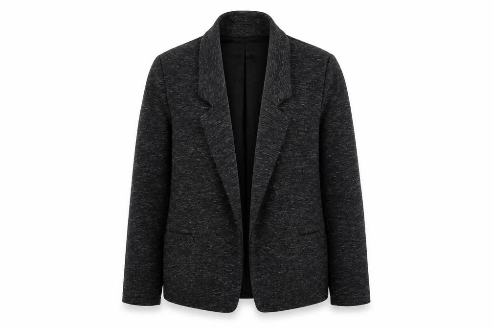 Front view of Monsoon women’s grey polyester jacket blazer, size UK 10, - open