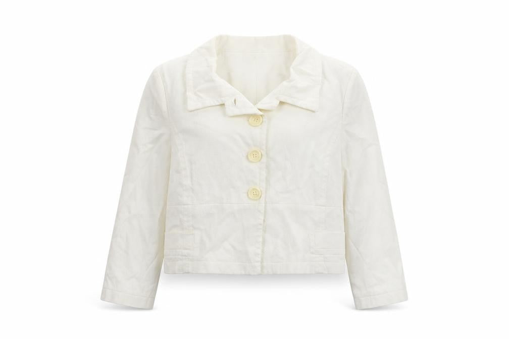 Front view of Todays Woman women’s ivory jacket blazer, size UK 16, button