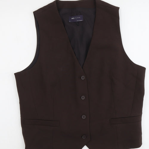 Marks and Spencer Womens Brown Polyester Jacket Suit Waistcoat Size 18
