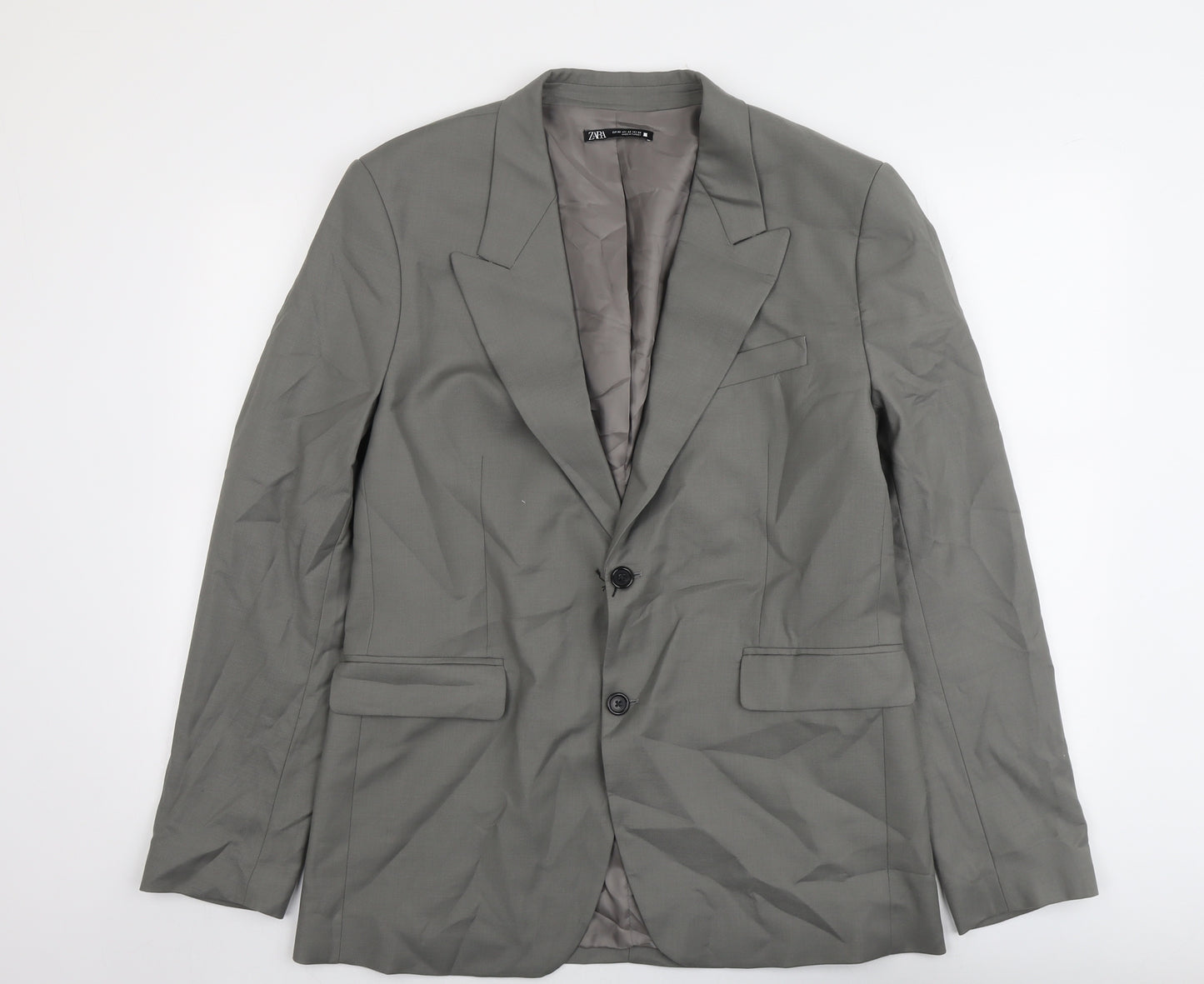 Zara Mens Grey Polyester Jacket Suit Jacket Size 42 Regular