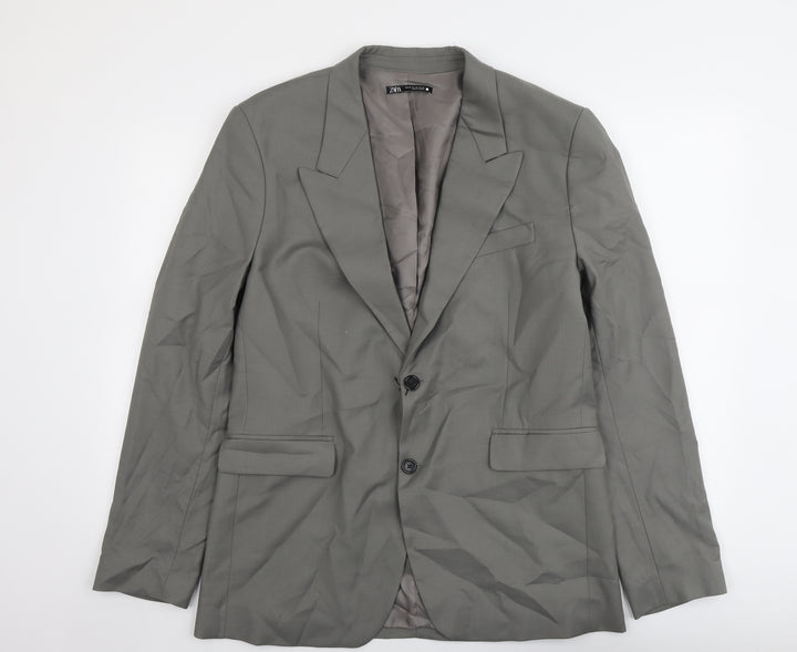 Zara Mens Grey Polyester Jacket Suit Jacket Size 42 Regular