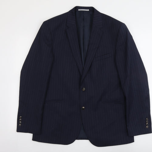 Marks and Spencer Mens Blue Striped Wool Jacket Suit Jacket Size 42 Regular