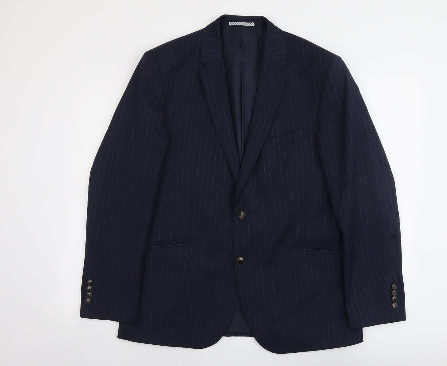 Marks and Spencer Mens Blue Striped Wool Jacket Suit Jacket Size 42 Regular