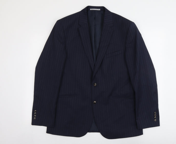 Marks and Spencer Mens Blue Striped Wool Jacket Suit Jacket Size 42 Regular