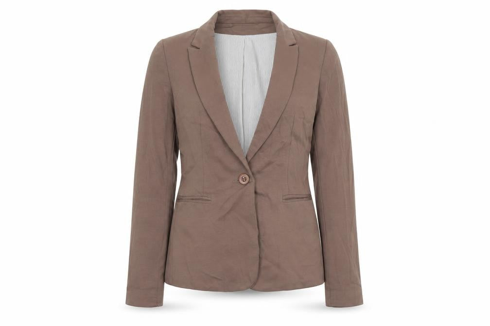 Front view of Select women’s brown polyester jacket blazer, size UK 6