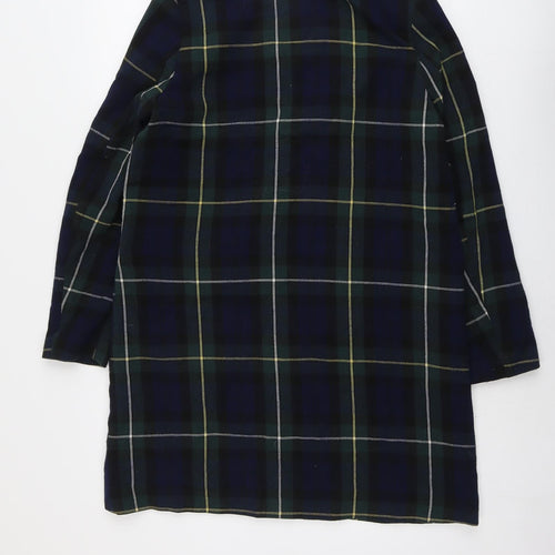 H&M Womens Green Plaid Overcoat Coat Size 10 Zip