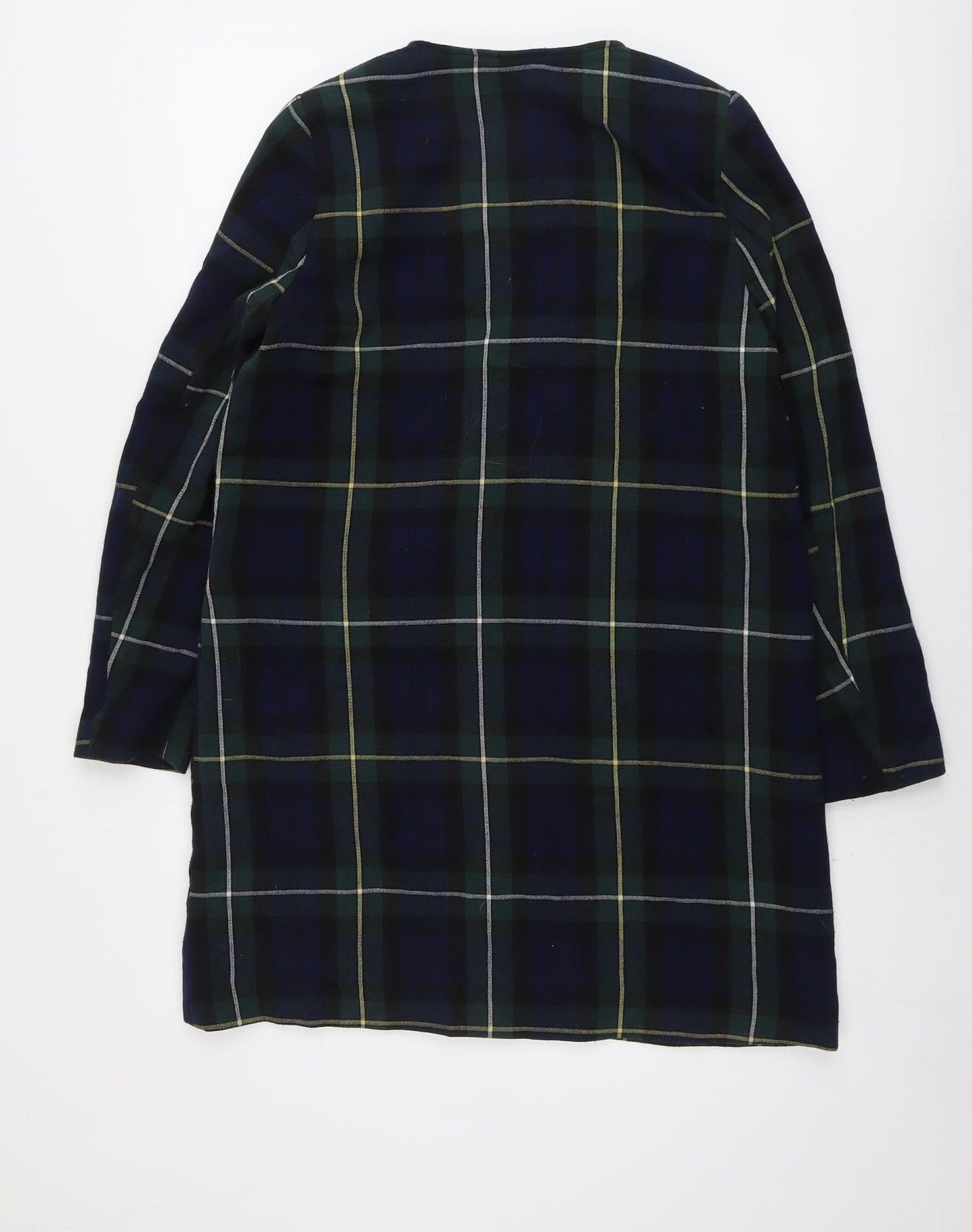 H&M Womens Green Plaid Overcoat Coat Size 10 Zip