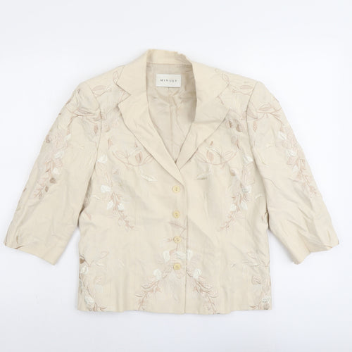Minuet Womens Beige Floral Jacket Blazer Size 12 Button