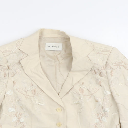 Minuet Womens Beige Floral Jacket Blazer Size 12 Button