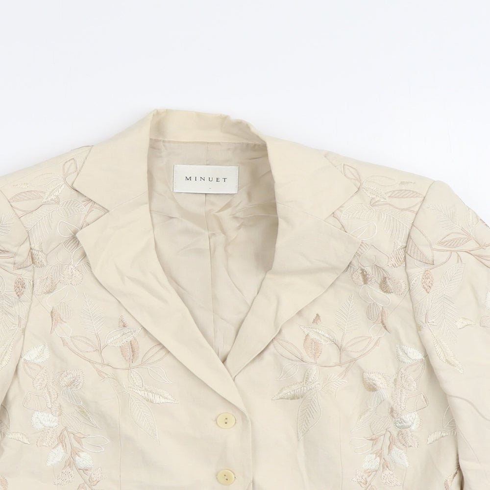 Minuet Womens Beige Floral Jacket Blazer Size 12 Button